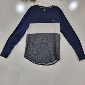 Hollister Blue White Gray Colorblock Long Sleeve Tshirt Size Medium